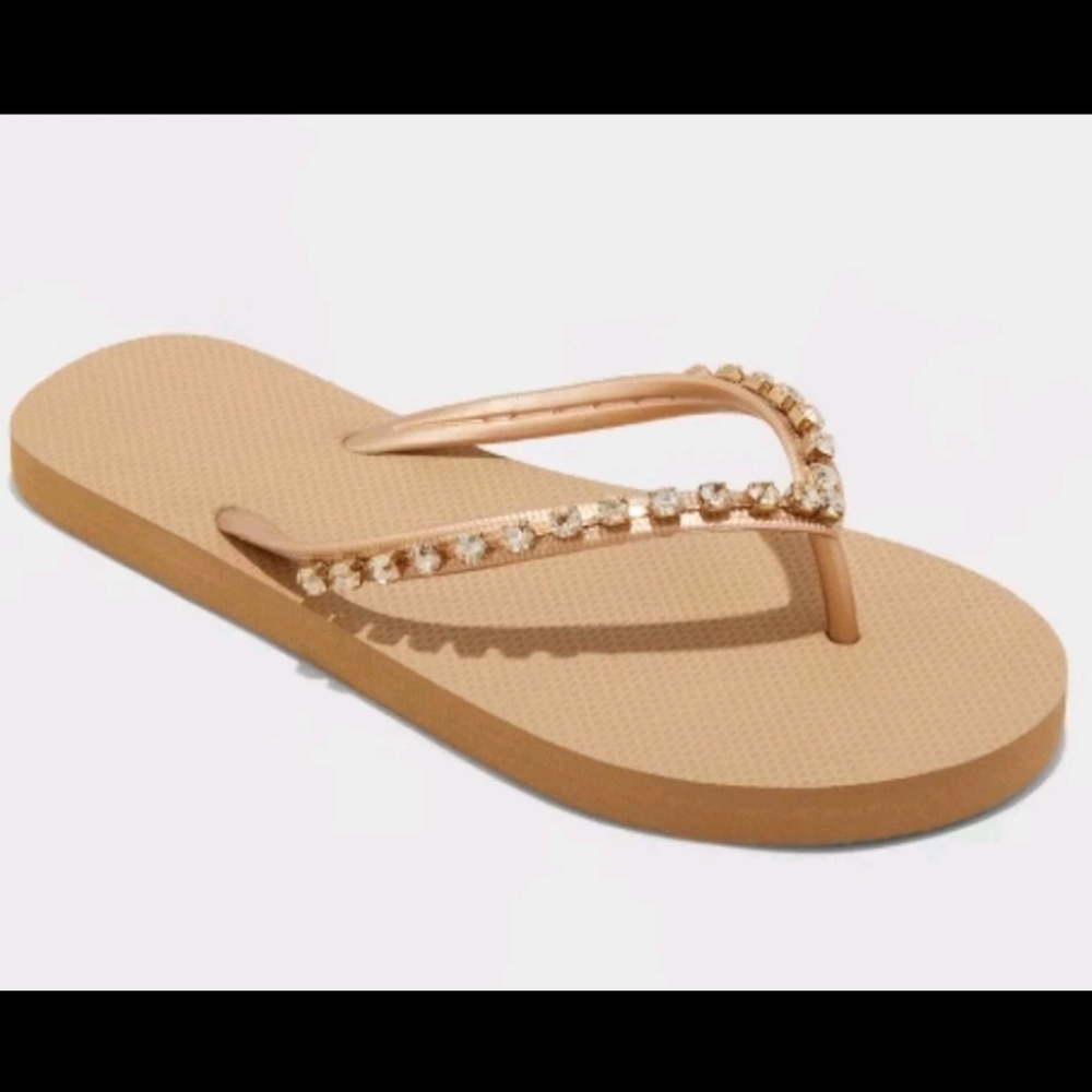 Shade & Shore Tan Flip-Flops with Gold Accents